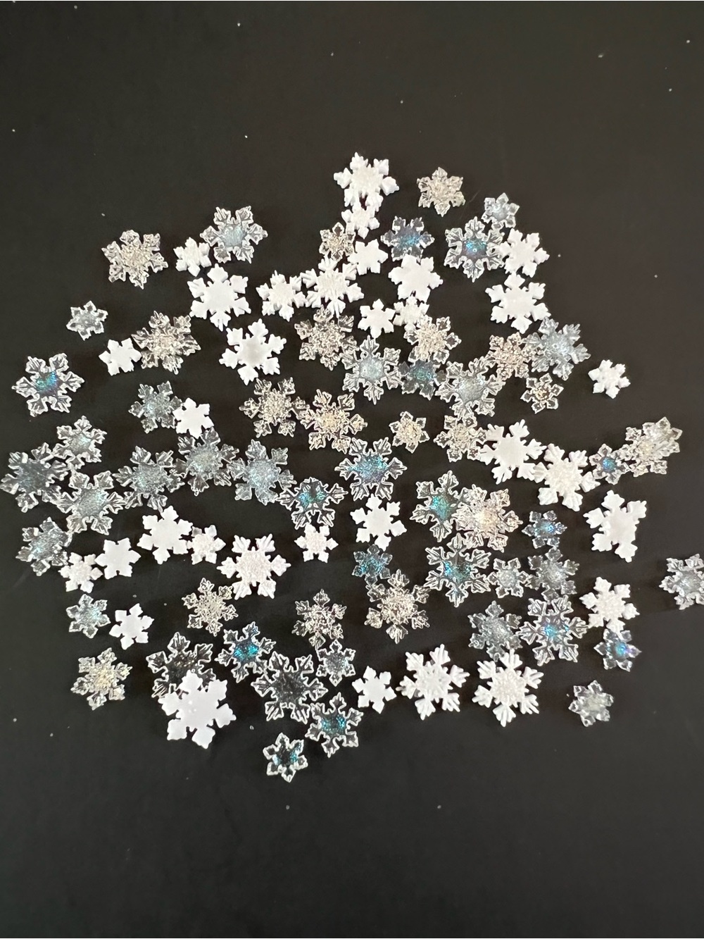 90 pcs Mini Tiny Snowflake Christmas Charms Slime White Silver Clear Glitter